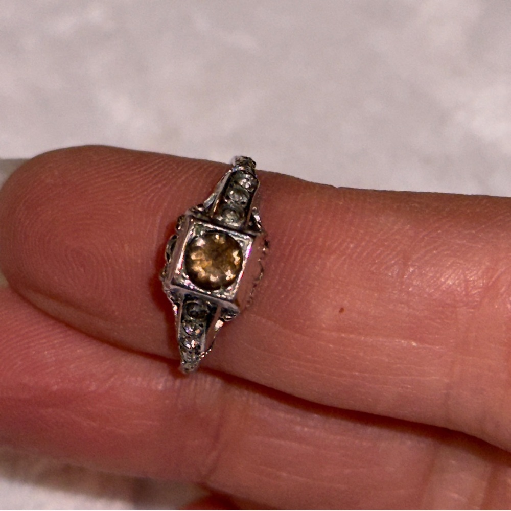 Vintage Silver Filigree CZ Ring Size 6 1/2